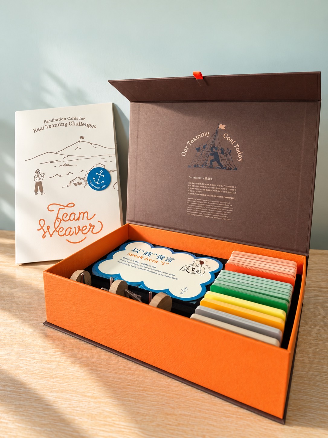 An open TeamWeaver Cards box showing the map and card decks